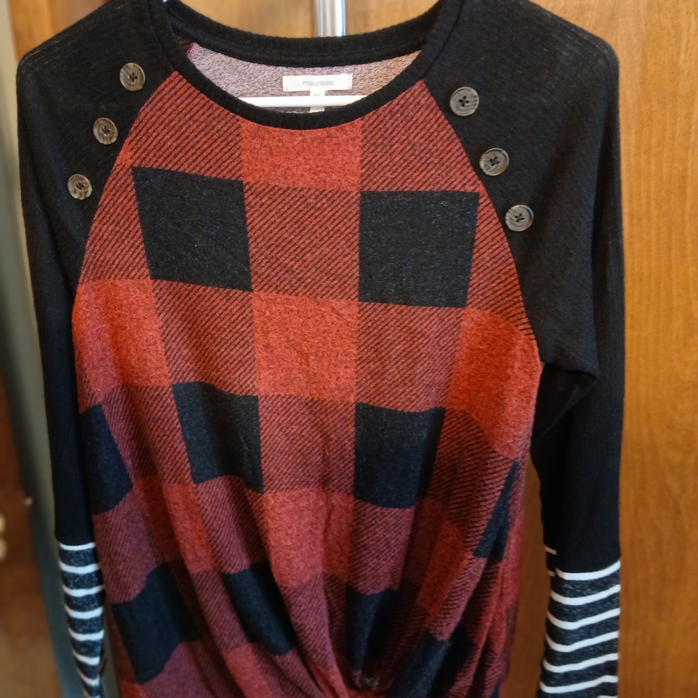 Maurices Red and Black Plaid Long Sleeve Top
